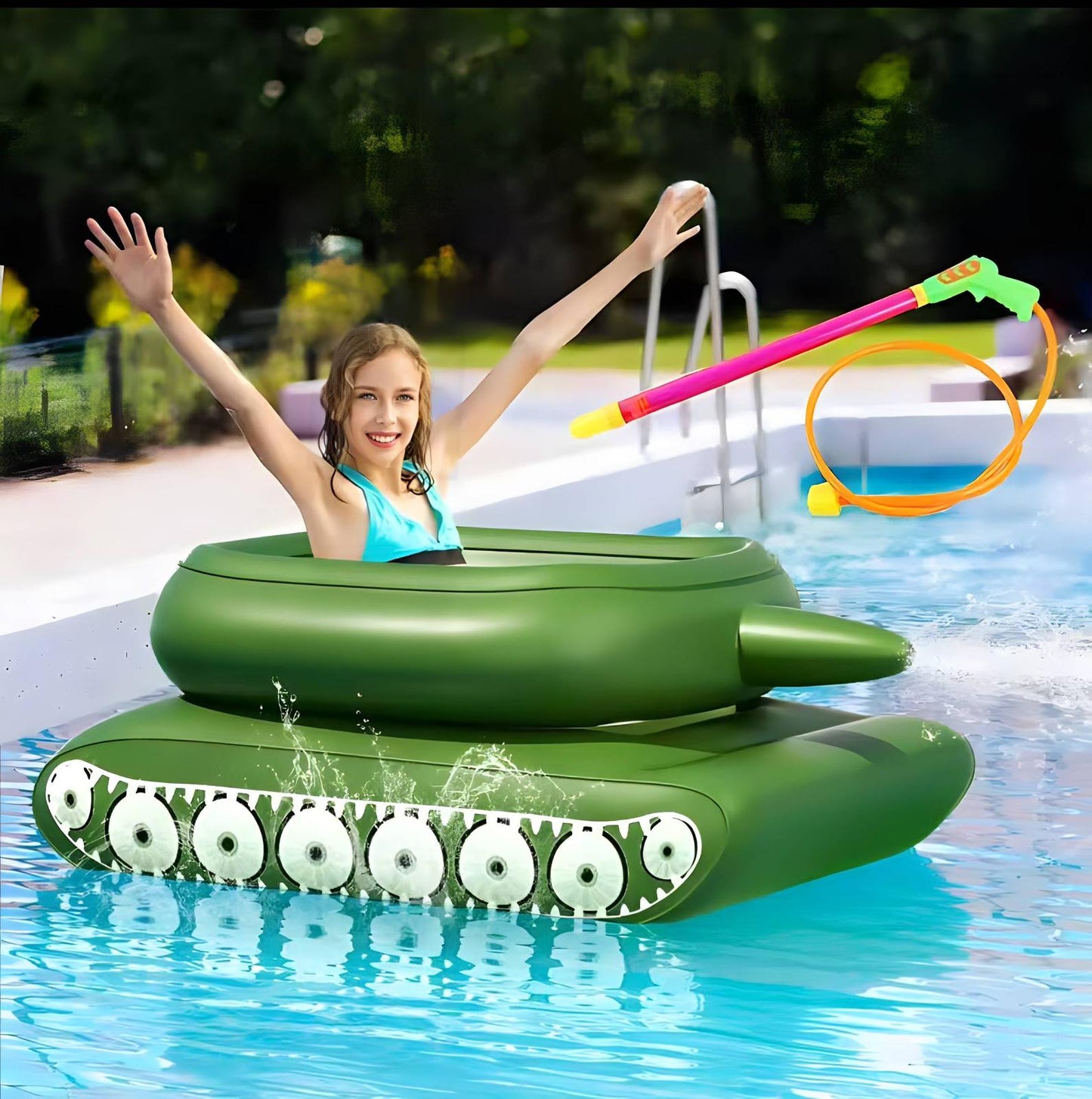 Flotteur Réservoir Gonflable – Tank de Natation avec Canon à Eau- 160cm